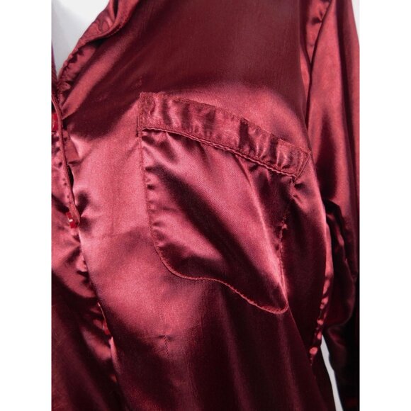 BRIDEnBRIDESMAID Shirt Womens Large Burgundy Satin Nightshirt Button Front - Picture 3 of 11